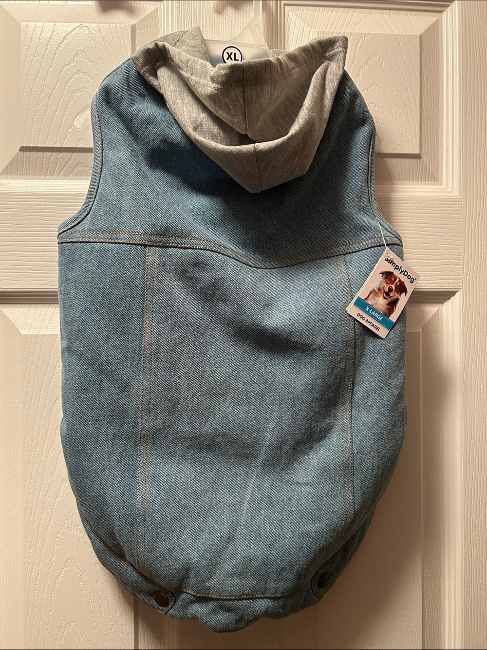SimplyDog Denim-Look Hoodie Dog Vest with Gray Hood